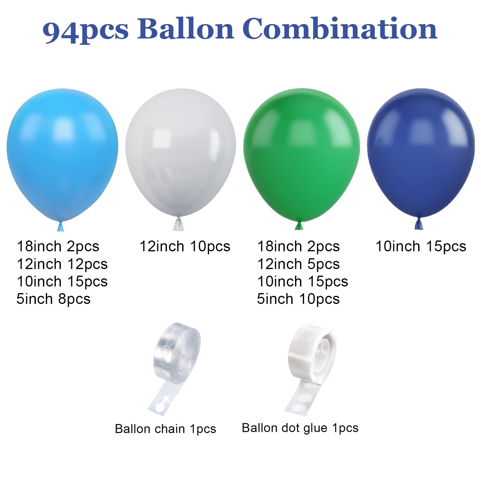 Biapian Blue and Green Balloon Garland Kit – Dark Green, Navy Blue, Grey – 94-Piece Balloon Arch for Jungle Theme Parties, Birthdays, Baby Showers, Weddings