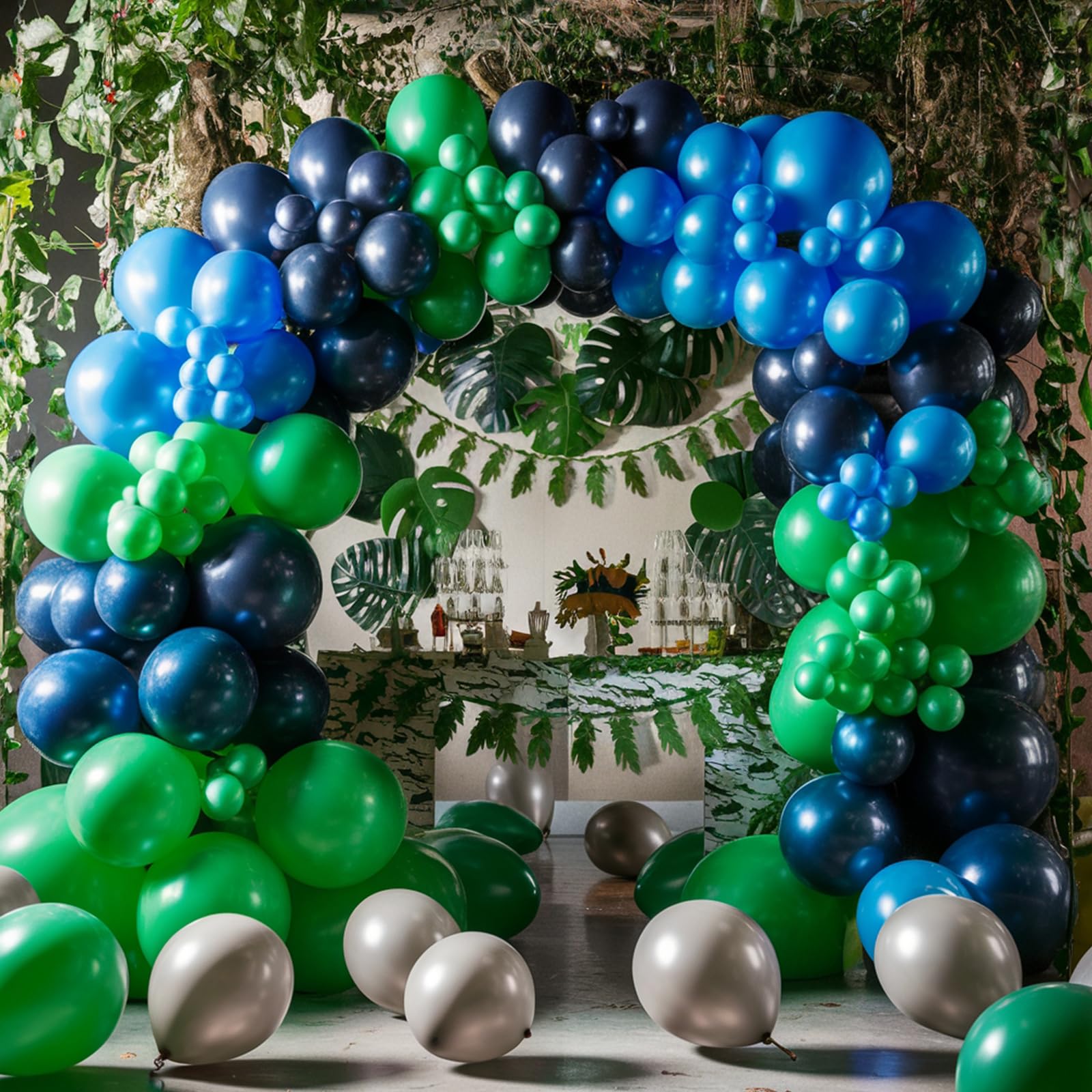 Biapian Blue and Green Balloon Garland Kit – Dark Green, Navy Blue, Grey – 94-Piece Balloon Arch for Jungle Theme Parties, Birthdays, Baby Showers, Weddings