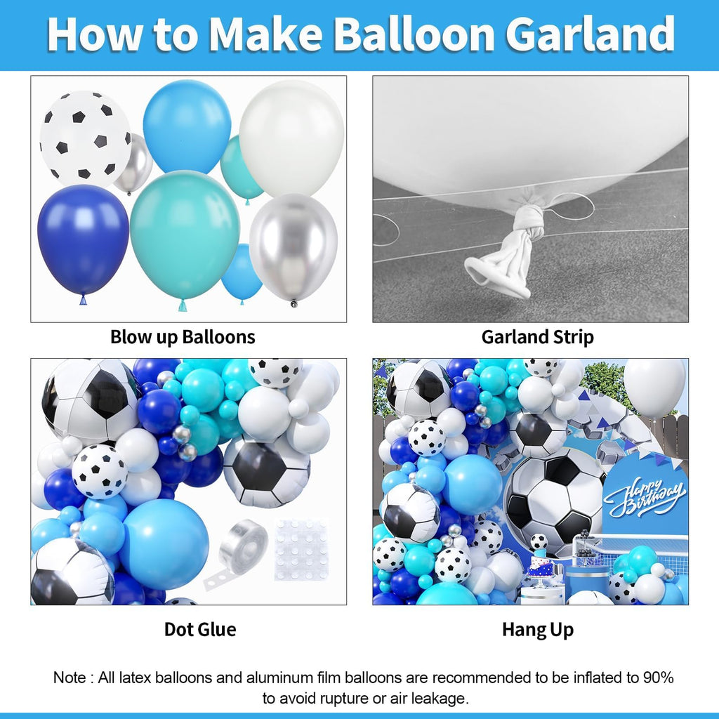 Biapian Soccer Balloon Arch Kit with 4D Football Foil Balloons - Royal Blue, White, Metallic Silver Latex Balloons for Party Decorations
