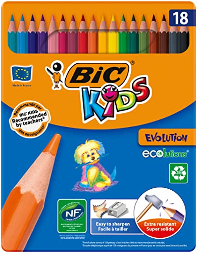 BIC Kids Evolution ECOlutions Colouring Pencils – 18 Assorted Colours in Metal Tin