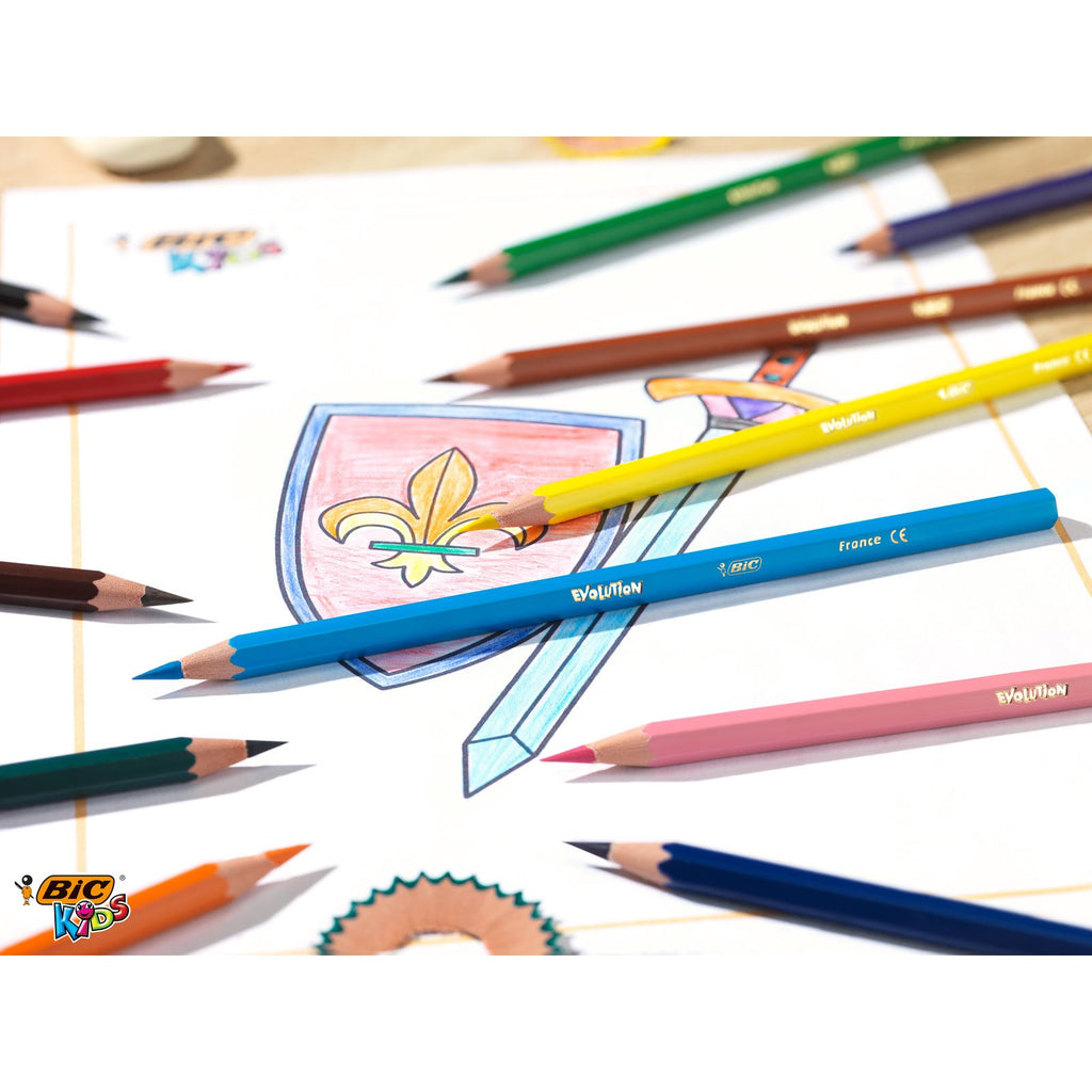 BiC Kid's Evolutions Ecolutions Colouring Pencils - 18 Vibrant Colours, Splinter-Proof & Chew-Resistant
