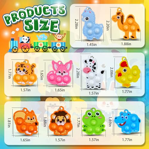 BicMan 30-Pack Animal Pop It Keychains – Bulk Party Favors for Kids, Classroom Prizes, Sensory Fidget Toys