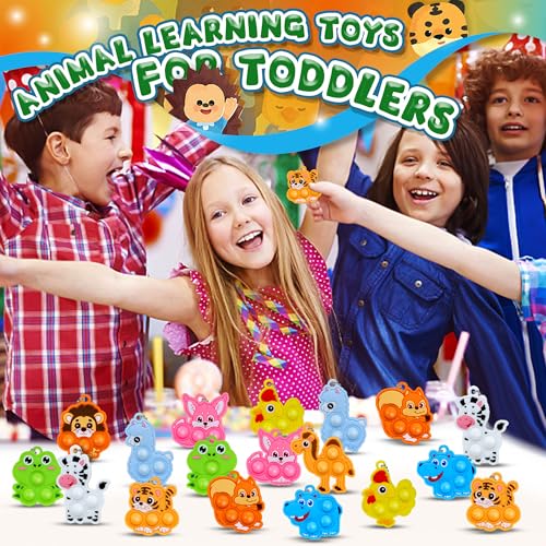 BicMan 30-Pack Animal Pop It Keychains – Bulk Party Favors for Kids, Classroom Prizes, Sensory Fidget Toys