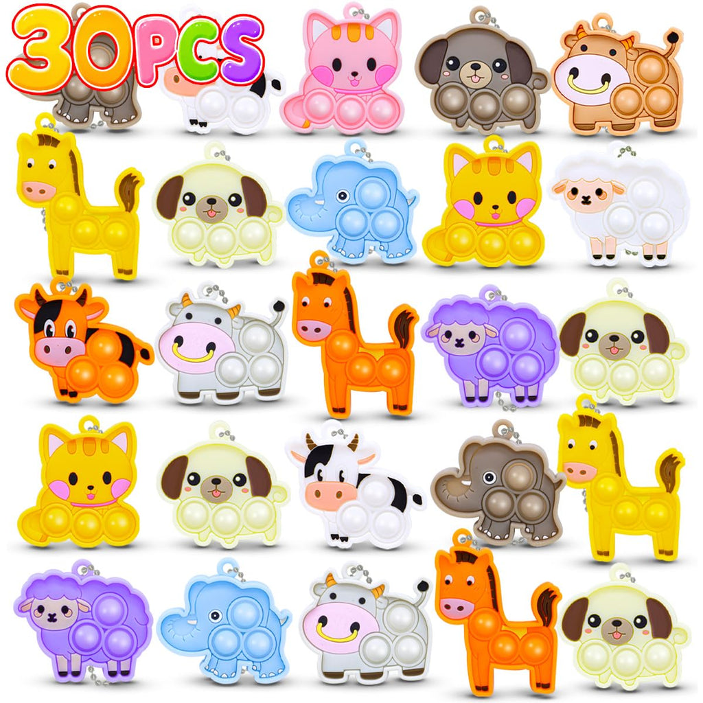 BicMan 30-Pack Pop It Keychains Bulk Set – Mini Silicone Fidget Toys for Kids & Adults, Party Favors, Classroom Prizes, Sensory Stress Relief