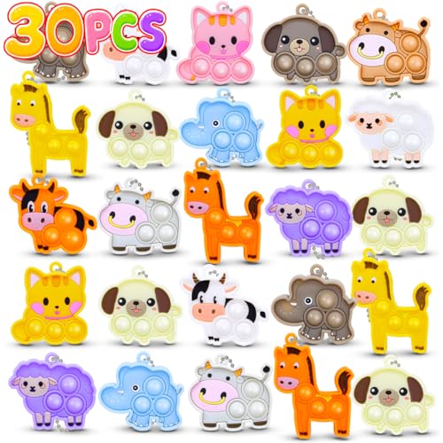 BicMan 30-Pack Pop It Keychains Bulk Set – Mini Silicone Fidget Toys for Kids & Adults, Party Favors, Classroom Prizes, Sensory Stress Relief