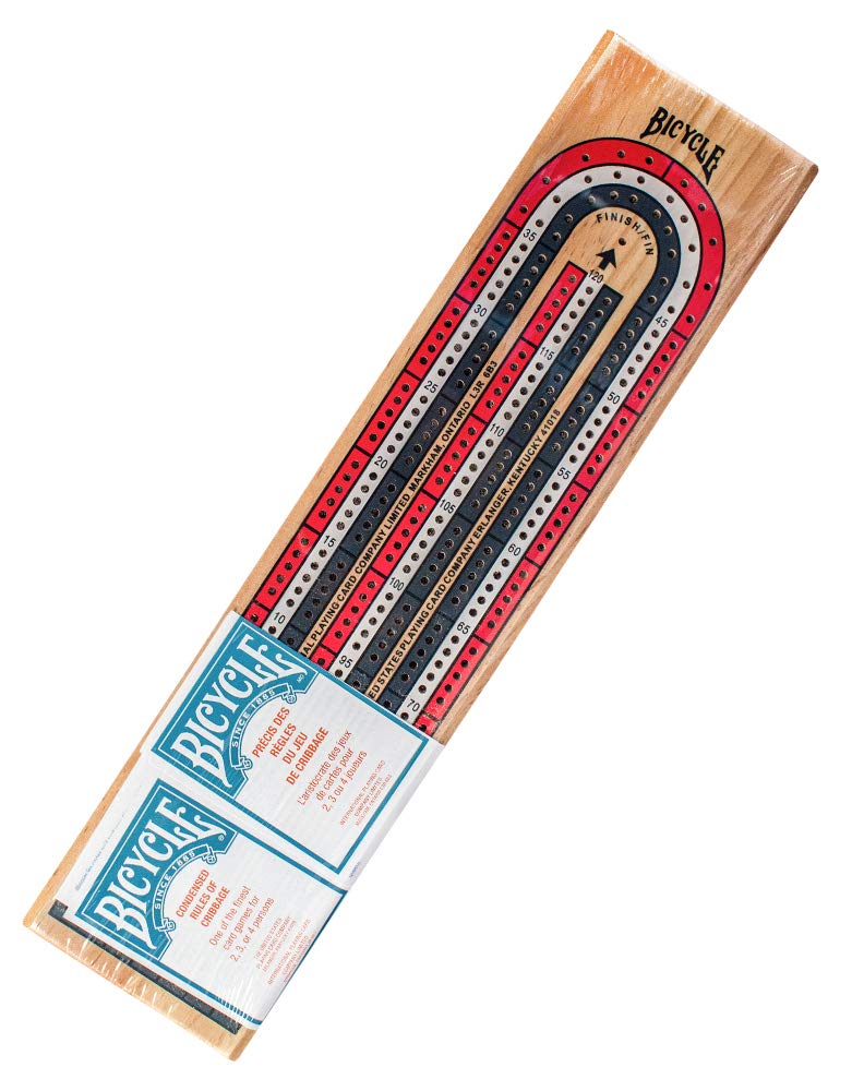 Bicycle 3-Track Wooden Cribbage Board – Patriotic Design with Storage