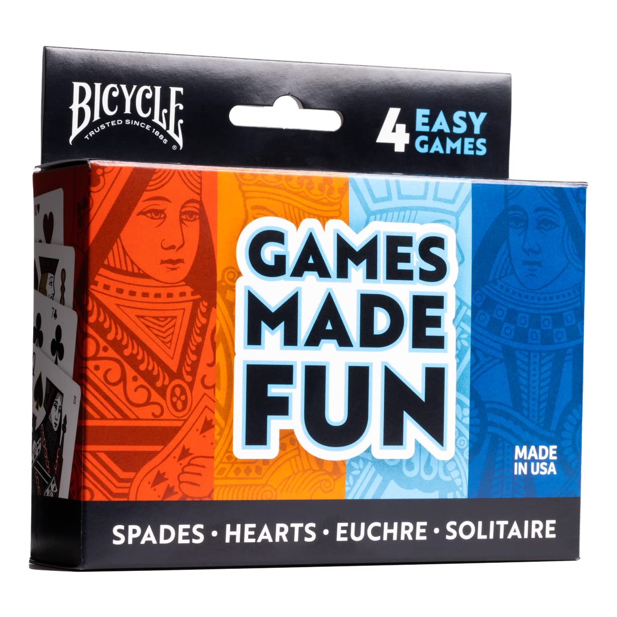 Bicycle 4-in-1 Card Game Pack – Euchre, Hearts, Spades & Solitaire Decks