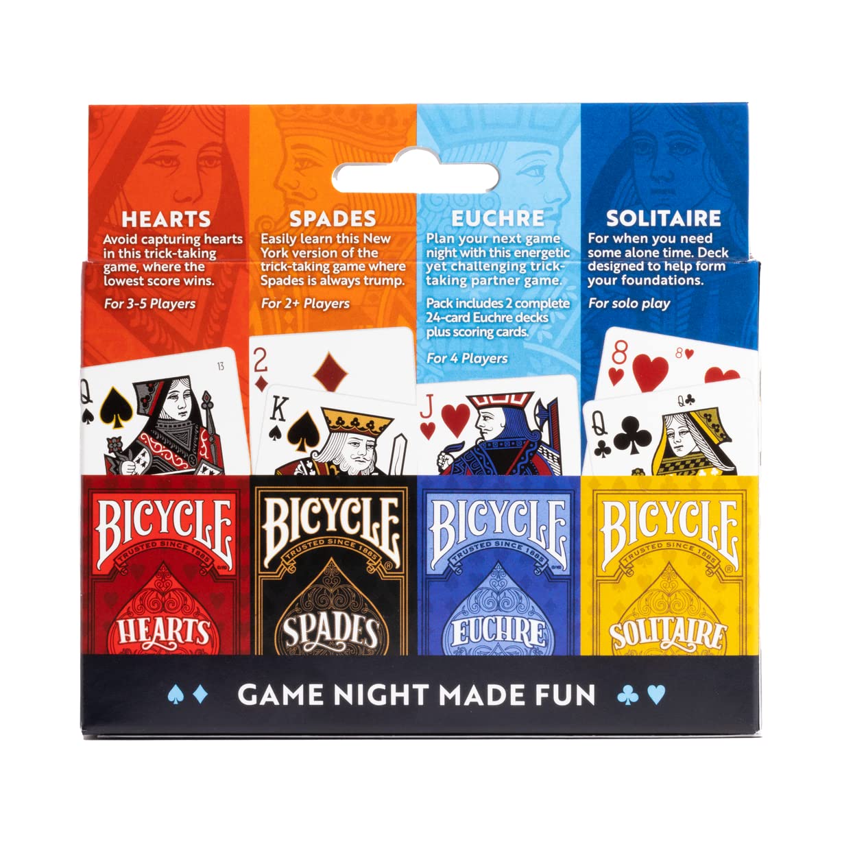 Bicycle 4-in-1 Card Game Pack – Euchre, Hearts, Spades & Solitaire Decks