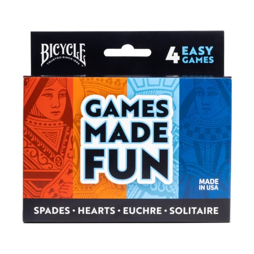 Bicycle 4-in-1 Card Game Pack – Euchre, Hearts, Spades & Solitaire Decks