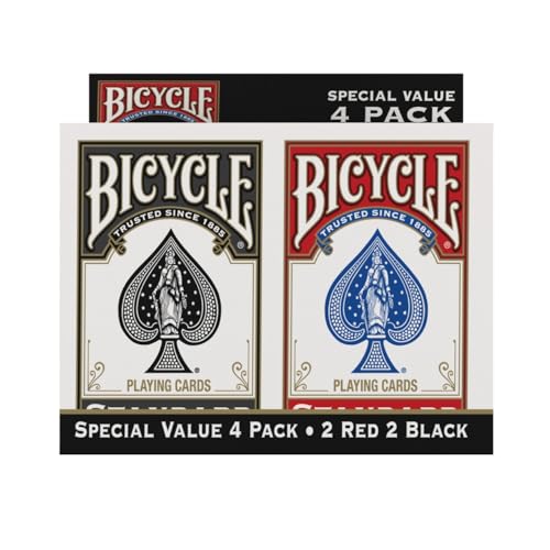 Bicycle Playing Cards 4 Pack: Standard Index Poker Decks in Red and Black for Games & Magic