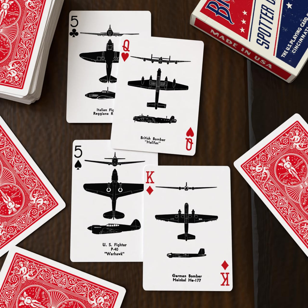 Bicycle Spotter (Red) Playing Cards Deck – WWII Aircraft Silhouette Reproduction, Standard Size, Made in USA