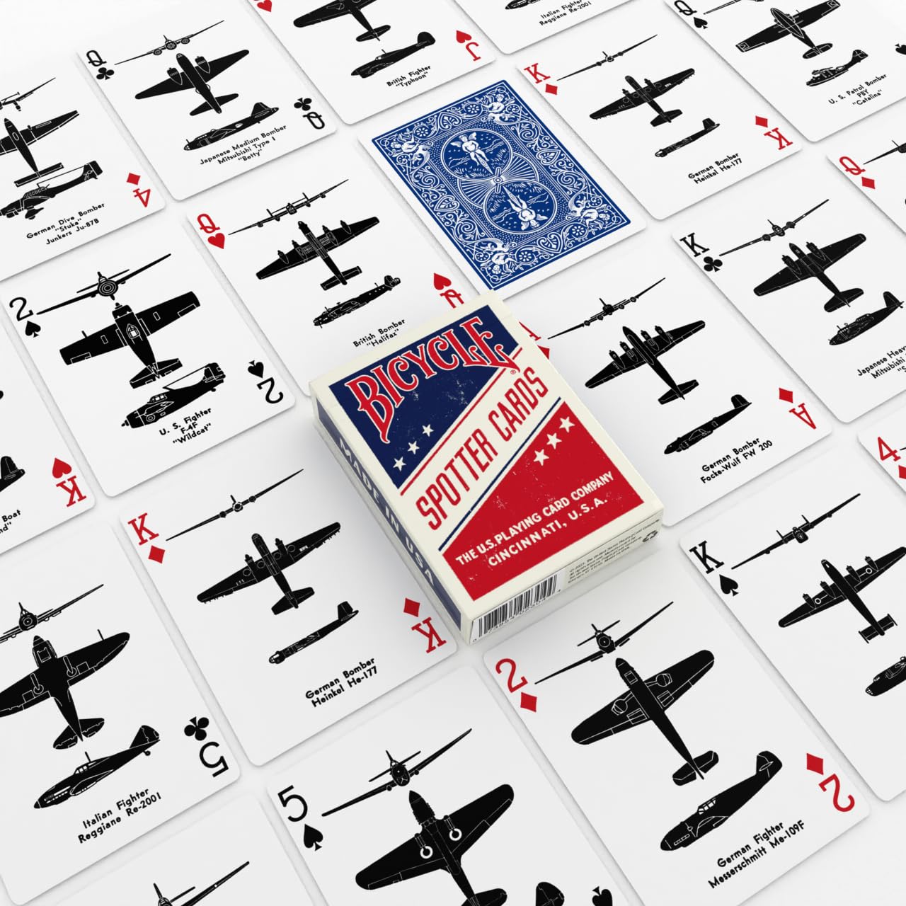 Bicycle Spotter WWII Aircraft Playing Cards – Blue Reproduction Deck with Rider Back, 52 Cards