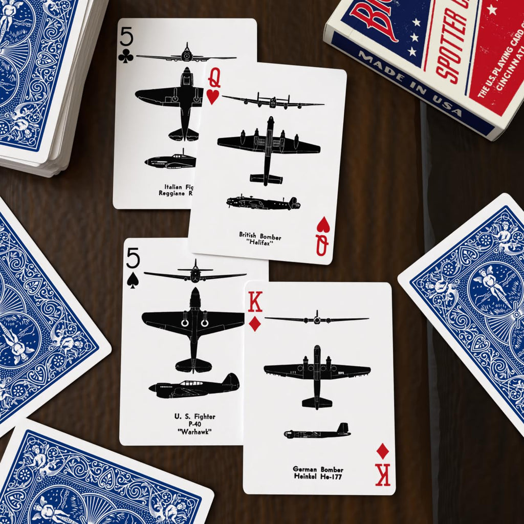Bicycle Spotter WWII Aircraft Playing Cards – Blue Reproduction Deck with Rider Back, 52 Cards