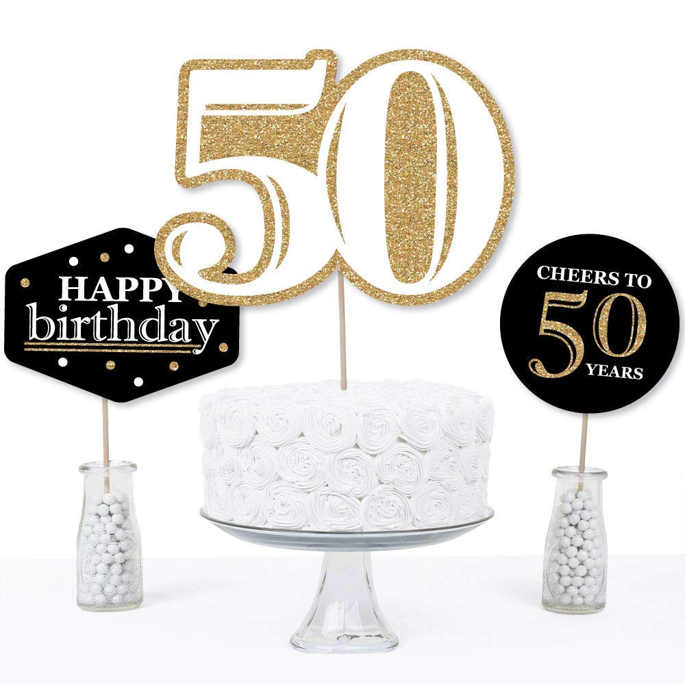 Big Dot of Happiness 50th Birthday Gold Centerpiece Sticks - 15 Piece Set