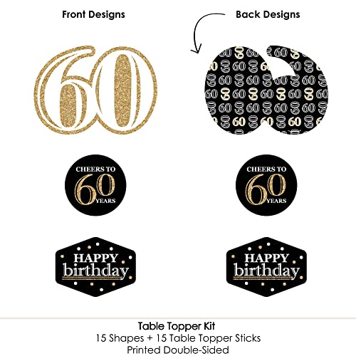 Big Dot of Happiness 60th Birthday Gold Centerpiece Sticks – Set of 15 Table Toppers