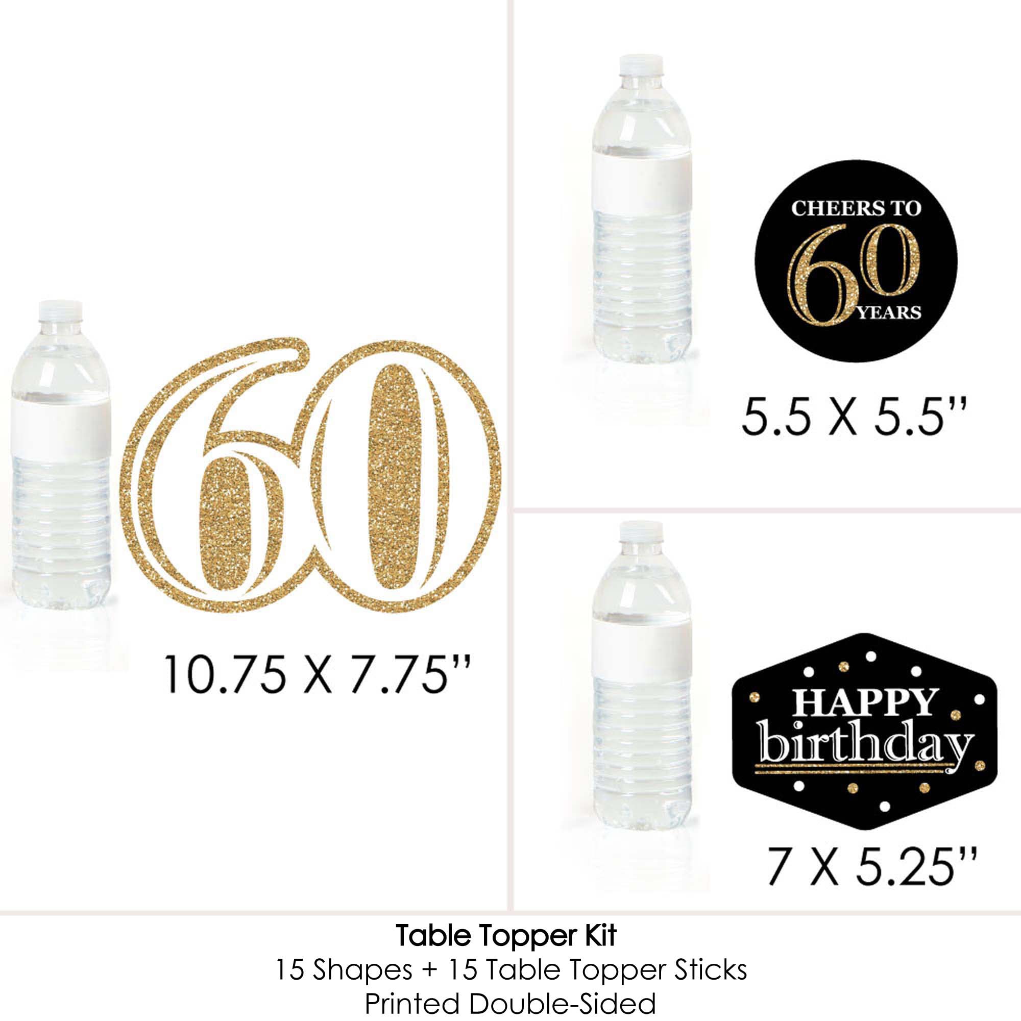 Big Dot of Happiness 60th Birthday Gold Centerpiece Sticks – Set of 15 Table Toppers