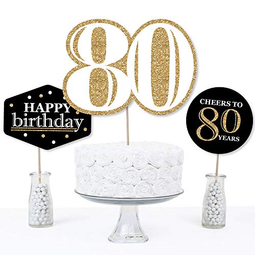 Big Dot of Happiness 80th Birthday Gold Centerpiece Sticks - 15 Table Toppers with Sticks
