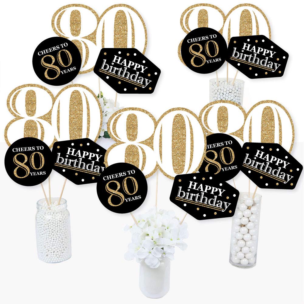 Big Dot of Happiness 80th Birthday Gold Centerpiece Sticks - 15 Table Toppers with Sticks