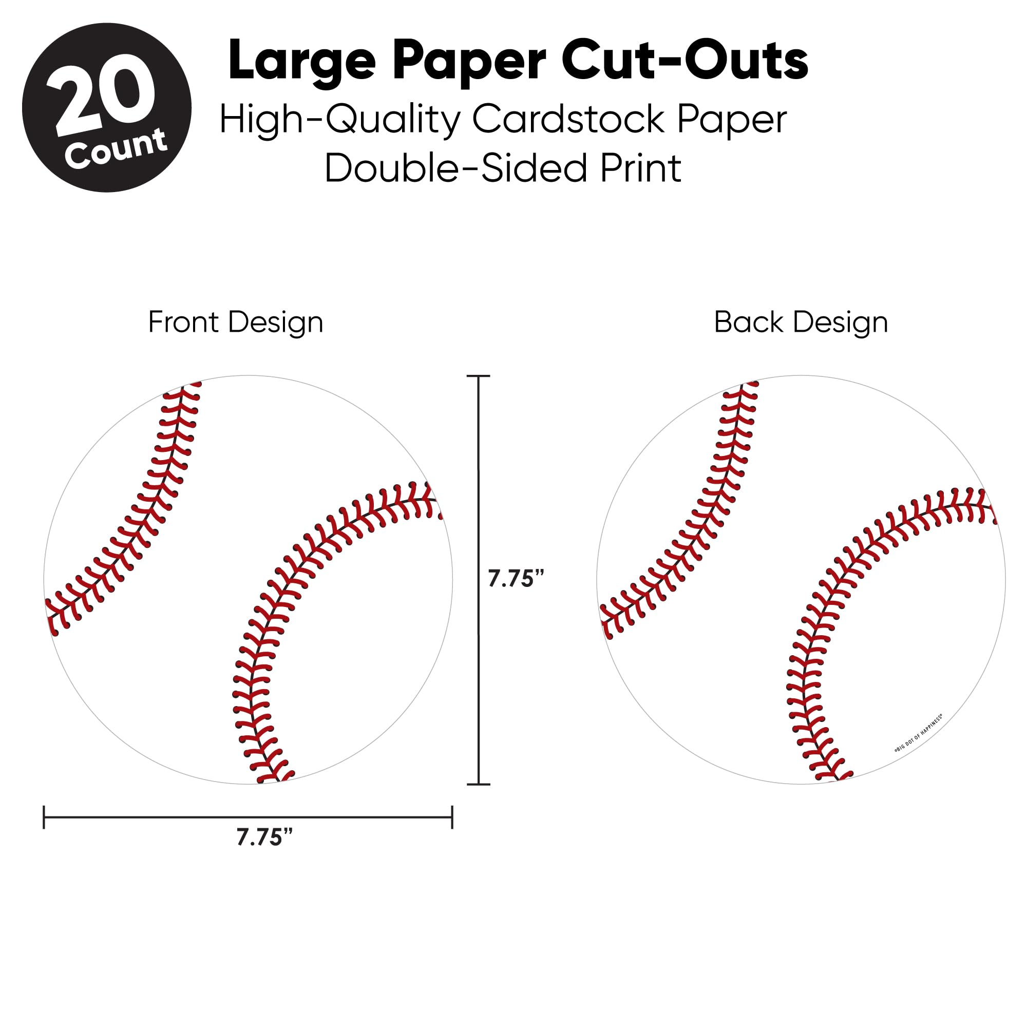 Big Dot of Happiness Batter Up Baseball Party Decorations - 20 Double-Sided Cut-Outs, 7.75 Inch