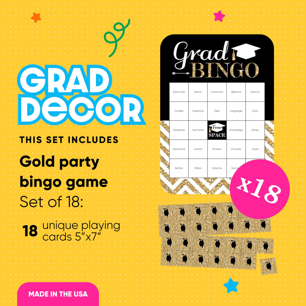 Big Dot of Happiness Graduation Bingo: Gold Tassel Game with 18 Cards