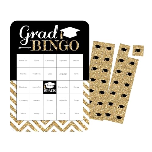 Big Dot of Happiness Graduation Bingo: Gold Tassel Game with 18 Cards