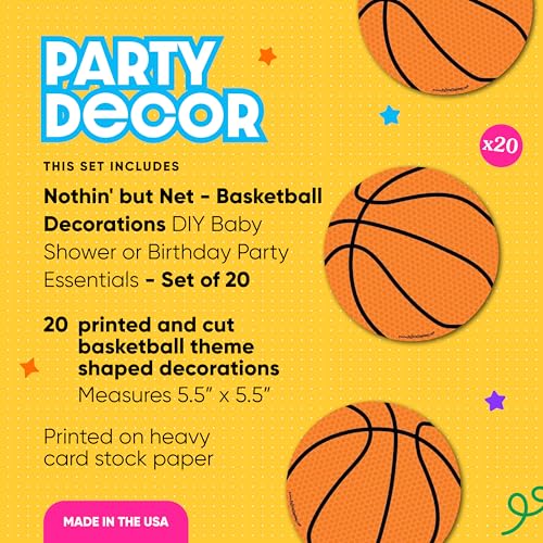 Big Dot of Happiness Nothin' but Net Basketball Paper Cutouts – 20-Piece Set for Sports-Themed Parties