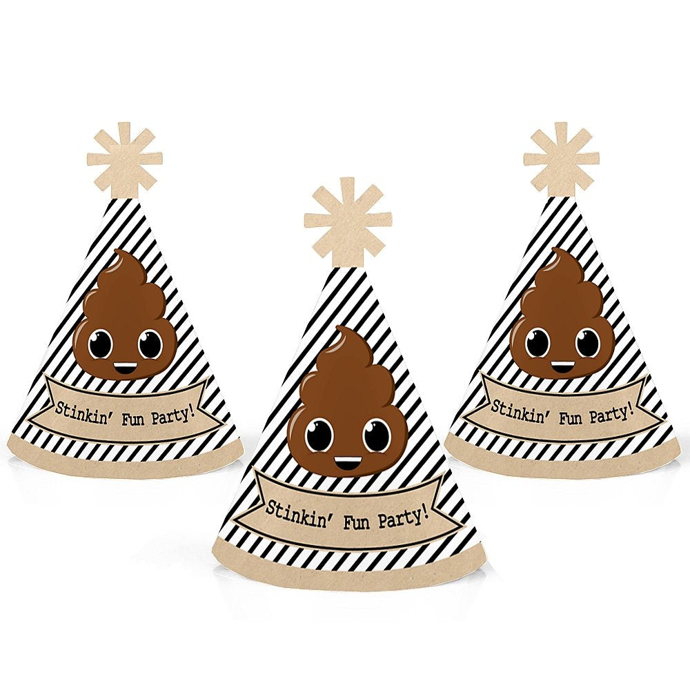 Big Dot of Happiness Poop Emoji Mini Cone Party Hats – Set of 8 for Poop-Themed Parties