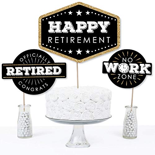Big Dot of Happiness Retirement Party Centerpiece Sticks - Set of 15 Black and Gold Table Toppers
