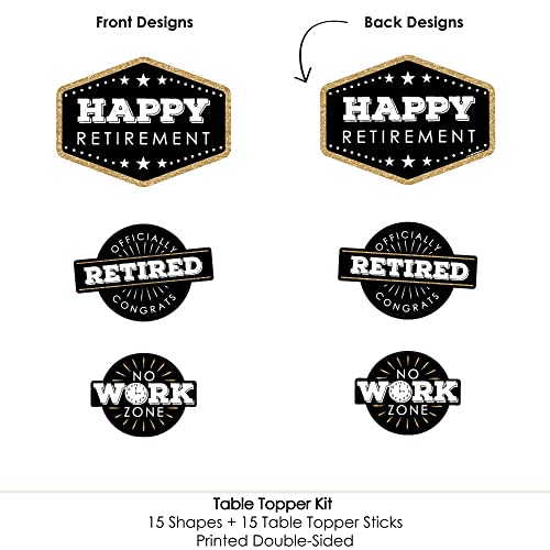 Big Dot of Happiness Retirement Party Centerpiece Sticks - Set of 15 Black and Gold Table Toppers