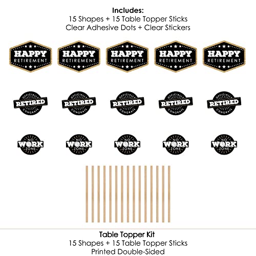 Big Dot of Happiness Retirement Party Centerpiece Sticks - Set of 15 Black and Gold Table Toppers