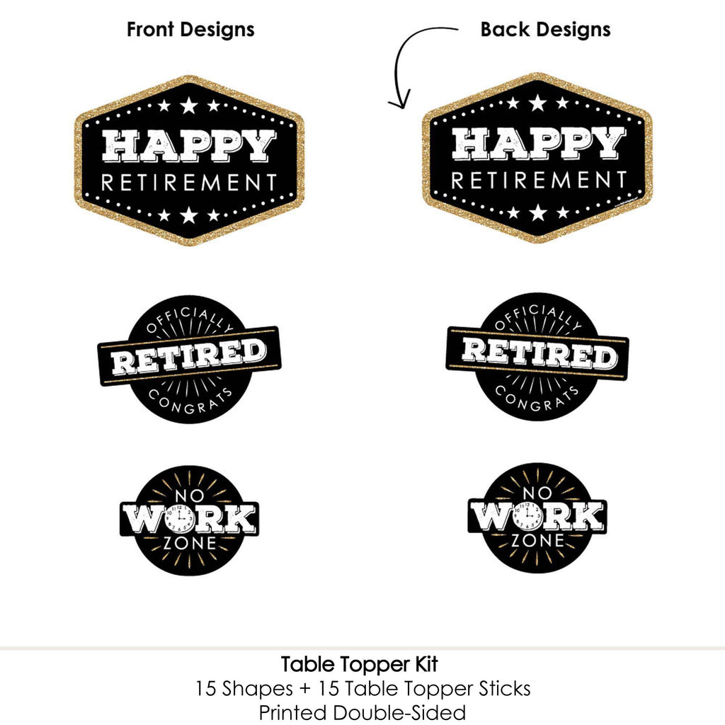 Big Dot of Happiness Retirement Party Centerpiece Sticks - Set of 15 Black and Gold Table Toppers