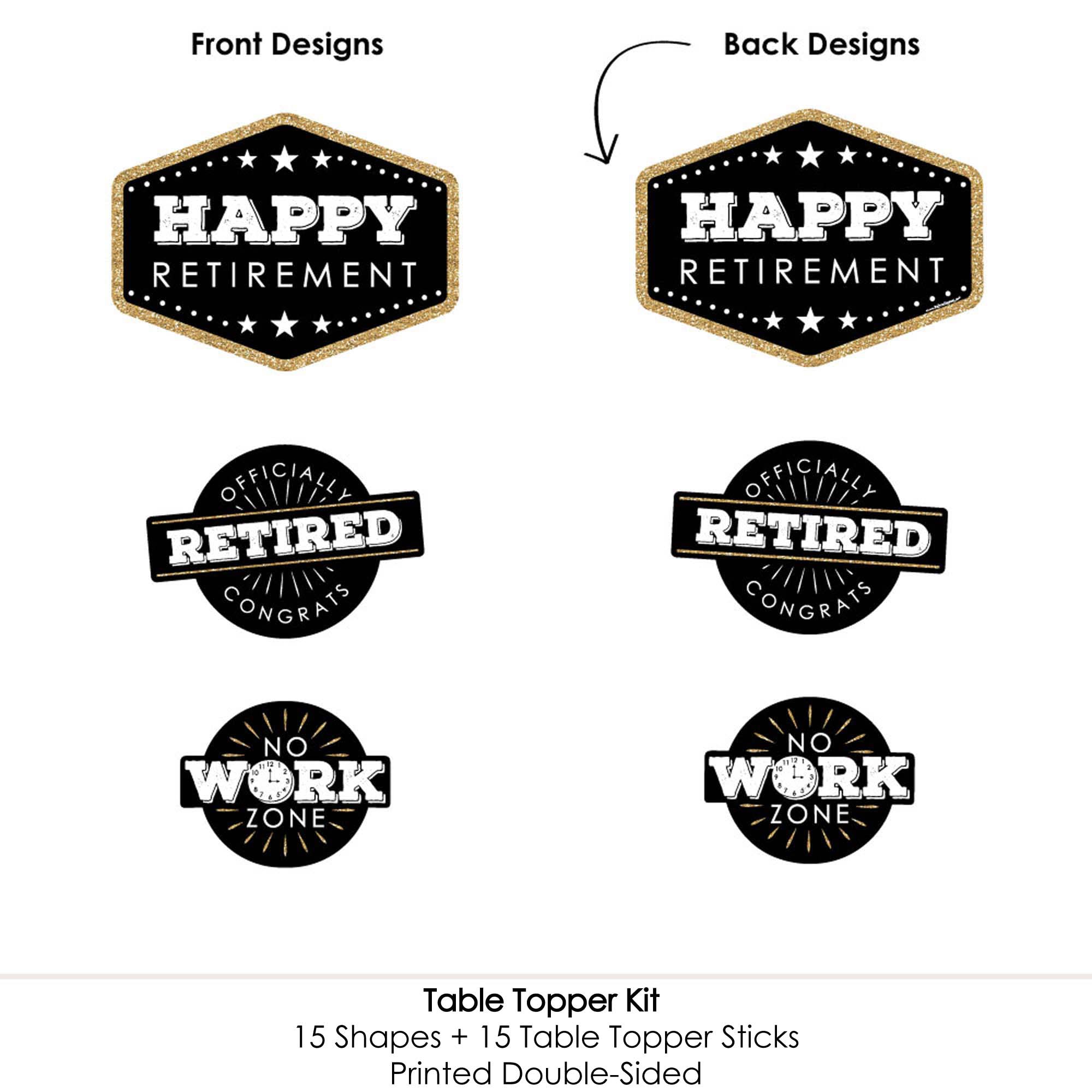 Big Dot of Happiness Retirement Party Centerpiece Sticks - Set of 15 Black and Gold Table Toppers
