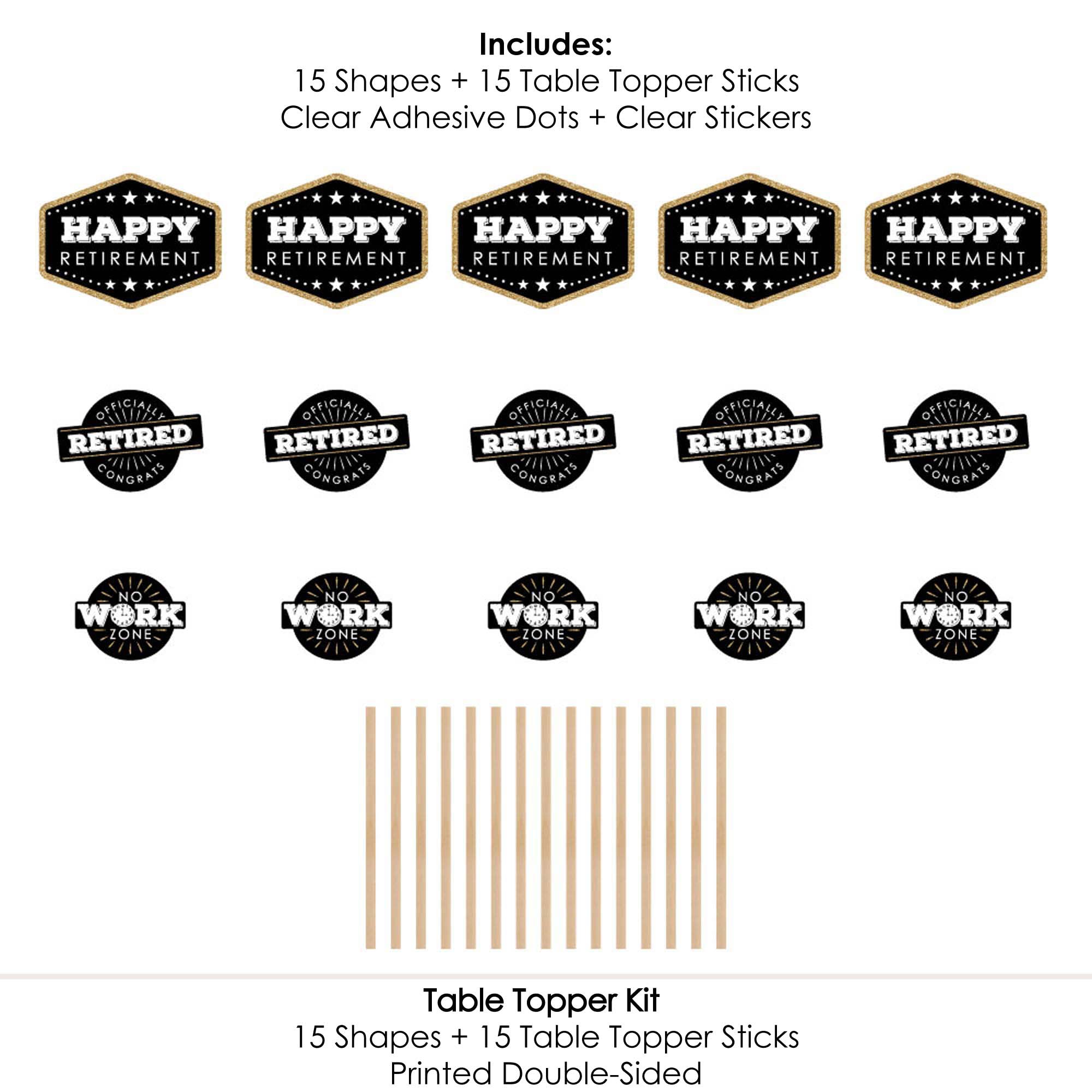 Big Dot of Happiness Retirement Party Centerpiece Sticks - Set of 15 Black and Gold Table Toppers