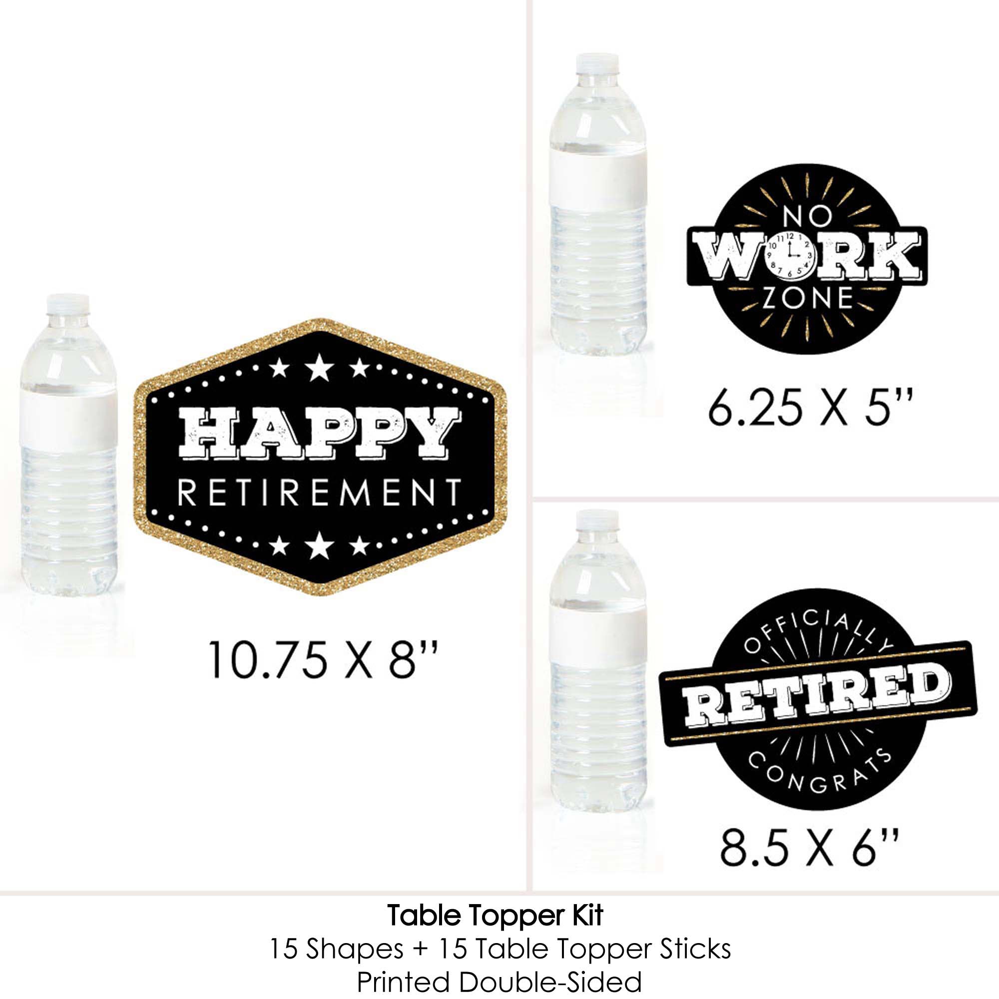 Big Dot of Happiness Retirement Party Centerpiece Sticks - Set of 15 Black and Gold Table Toppers
