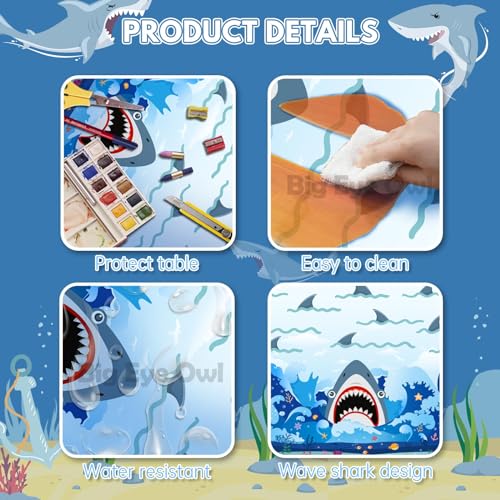 Big Eye Owl 3-Pack Shark Party Tablecloths, 54x108 Inches, Disposable Plastic Rectangle Table Covers for Ocean-Themed Birthdays