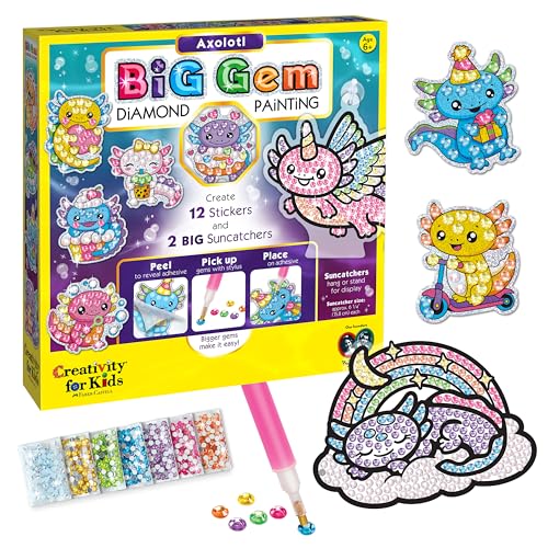 Big Gem Diamond Painting Kit – Axolotl Stickers & Suncatchers for Kids Ages 6-8+