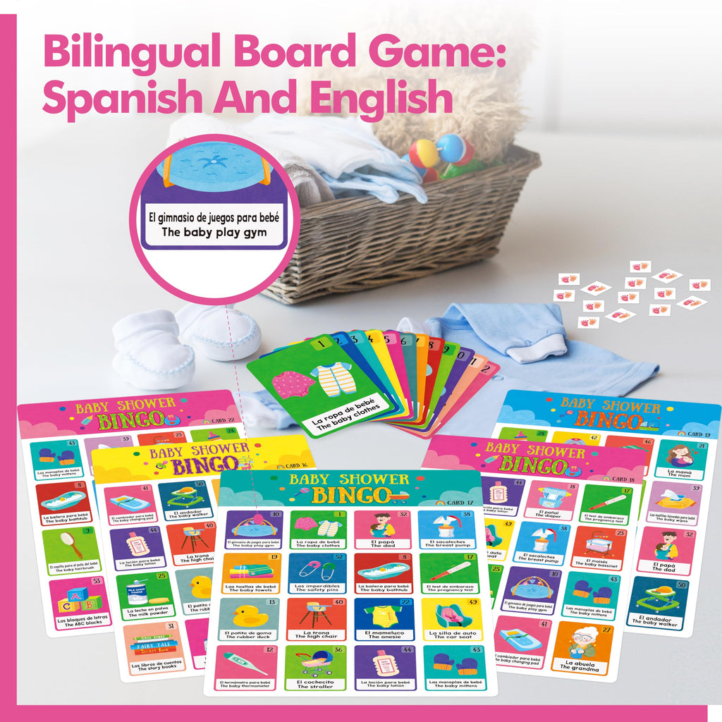 Bilingual Baby Shower Bingo Game – 50 Spanish & English Cards for Gender Reveal Parties