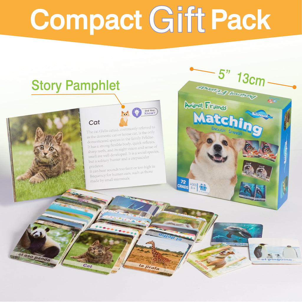 Bilingual Spanish English Animal Memory Game – 72 Cards (36 Pairs) for Language Learning & ESL