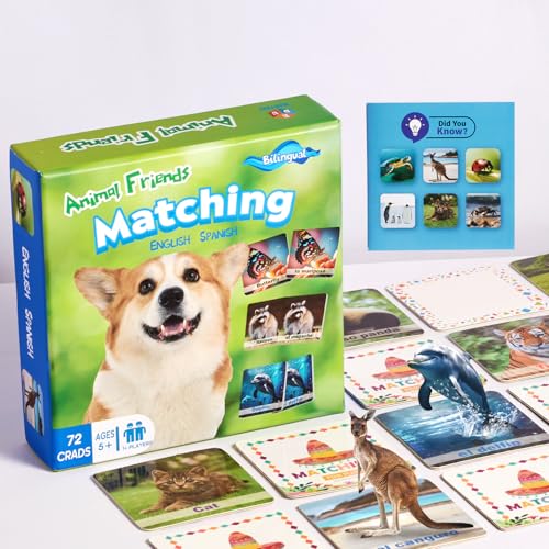 Bilingual Spanish English Animal Memory Game – 72 Cards (36 Pairs) for Language Learning & ESL