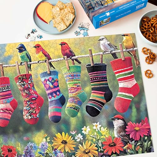 Bimkole Birds and Socks 1000 Piece Jigsaw Puzzle – 31.5 x 16.14 Inch Finished Size, High-Quality Cardboard, Fun Family Activity & Wall Decor
