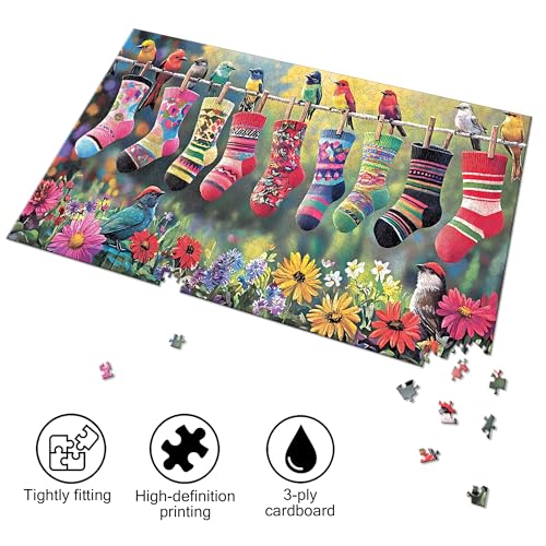 Bimkole Birds and Socks 1000 Piece Jigsaw Puzzle – 31.5 x 16.14 Inch Finished Size, High-Quality Cardboard, Fun Family Activity & Wall Decor