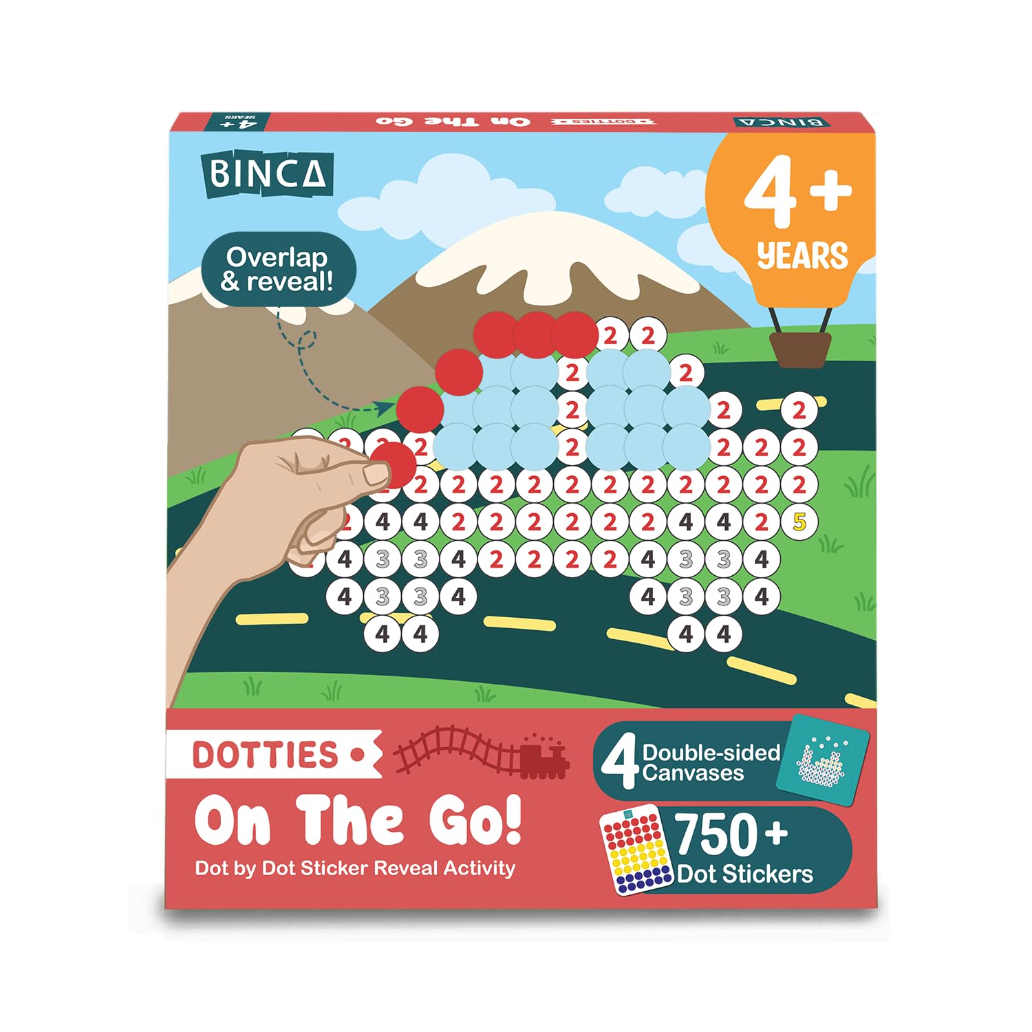 BINCA Dotties Dot Art Activity Kit: Over 750 Stickers, 4 Vehicle Scenes, Mess-Free Travel Craft for Kids Ages 4-8