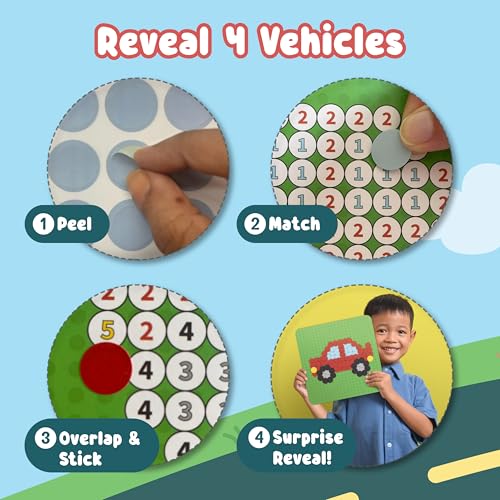 BINCA Dotties Dot Art Activity Kit: Over 750 Stickers, 4 Vehicle Scenes, Mess-Free Travel Craft for Kids Ages 4-8