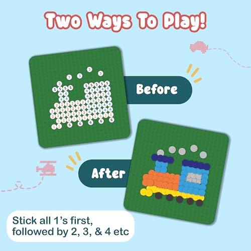 BINCA Dotties Dot Art Activity Kit: Over 750 Stickers, 4 Vehicle Scenes, Mess-Free Travel Craft for Kids Ages 4-8