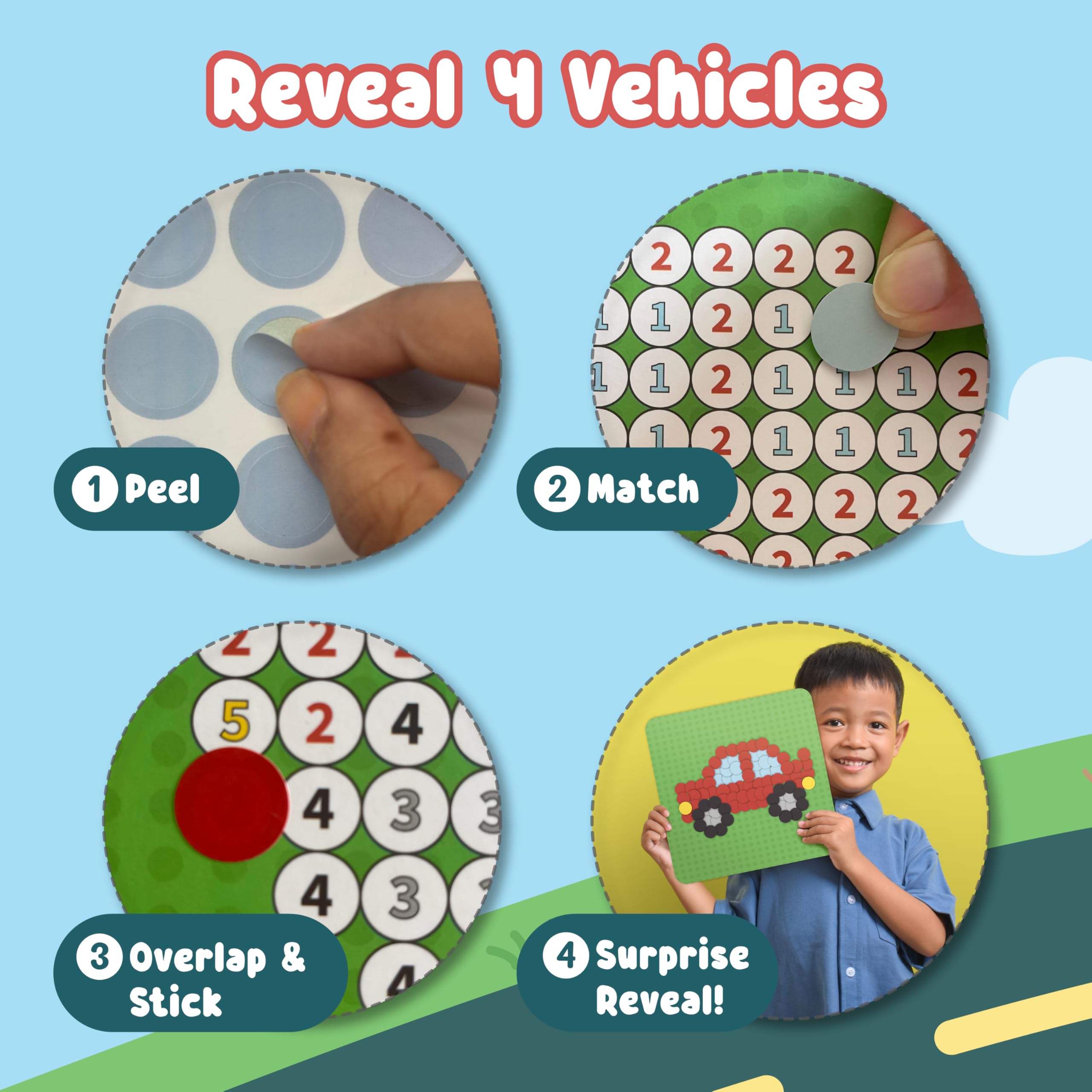 BINCA Dotties Dot Art Activity Kit: Over 750 Stickers, 4 Vehicle Scenes, Mess-Free Travel Craft for Kids Ages 4-8