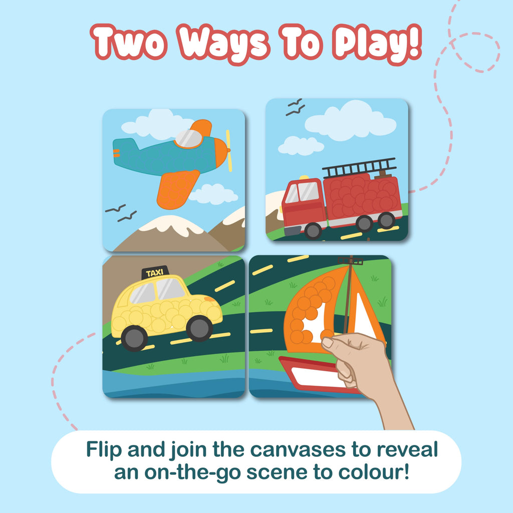 BINCA Dotties Dot Art Activity Kit: Over 750 Stickers, 4 Vehicle Scenes, Mess-Free Travel Craft for Kids Ages 4-8