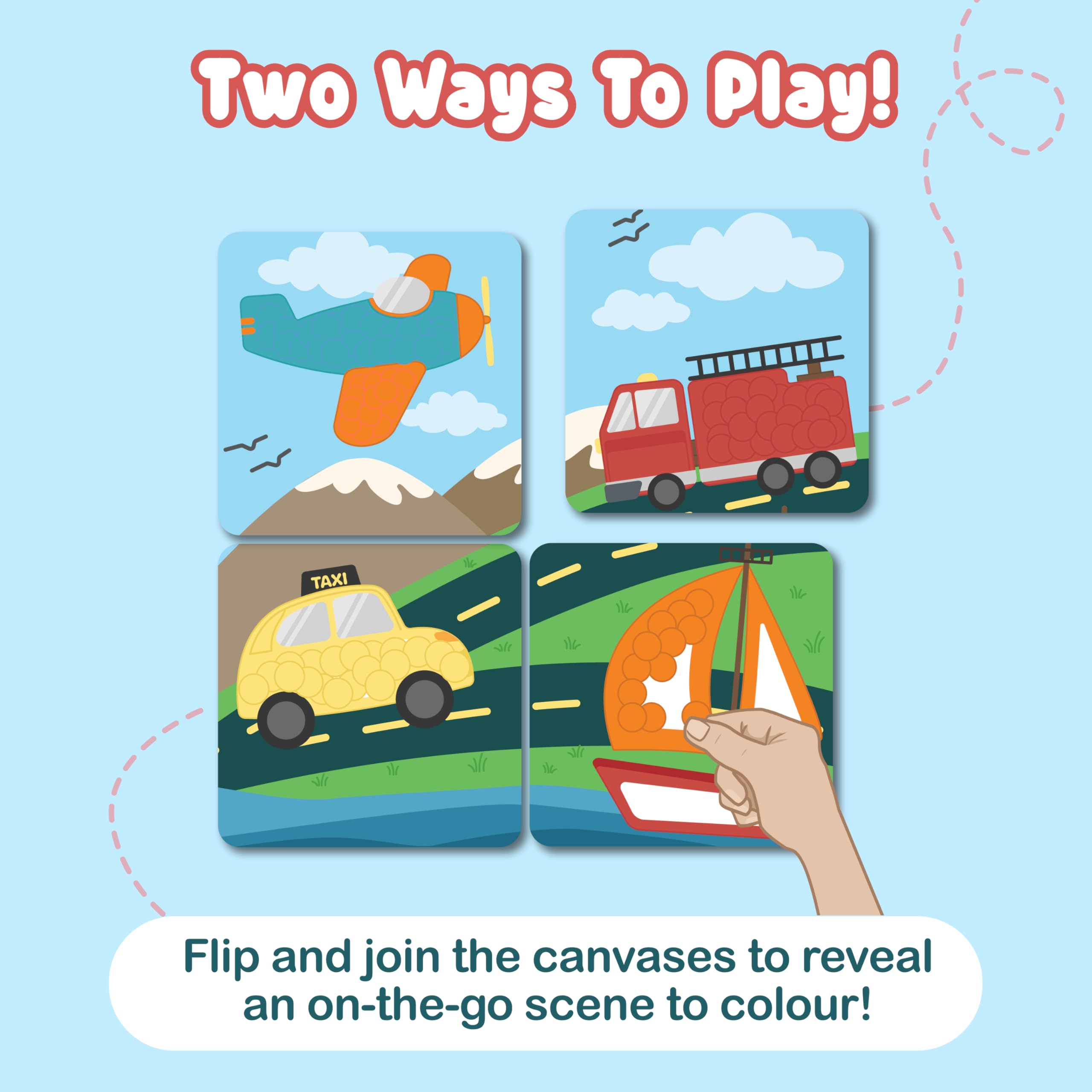 BINCA Dotties Dot Art Activity Kit: Over 750 Stickers, 4 Vehicle Scenes, Mess-Free Travel Craft for Kids Ages 4-8