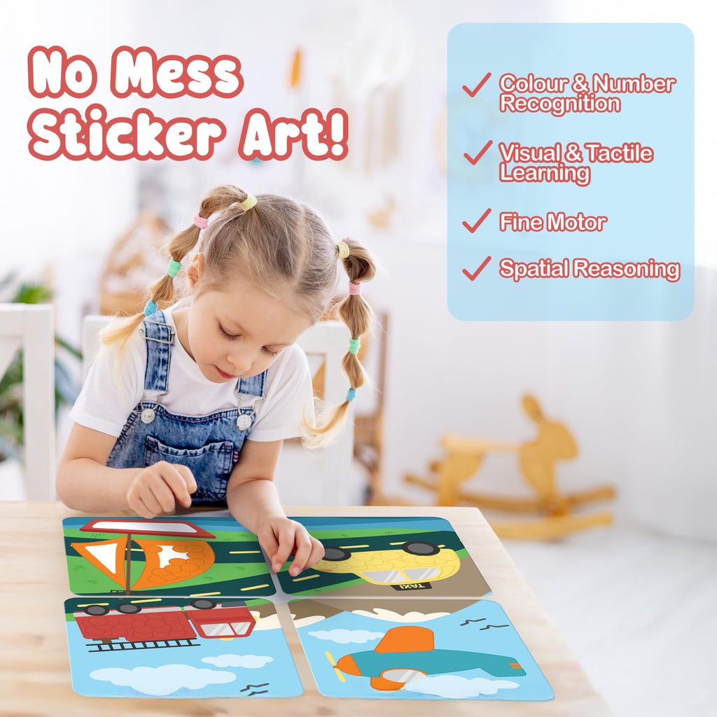 BINCA Dotties Dot Art Activity Kit: Over 750 Stickers, 4 Vehicle Scenes, Mess-Free Travel Craft for Kids Ages 4-8