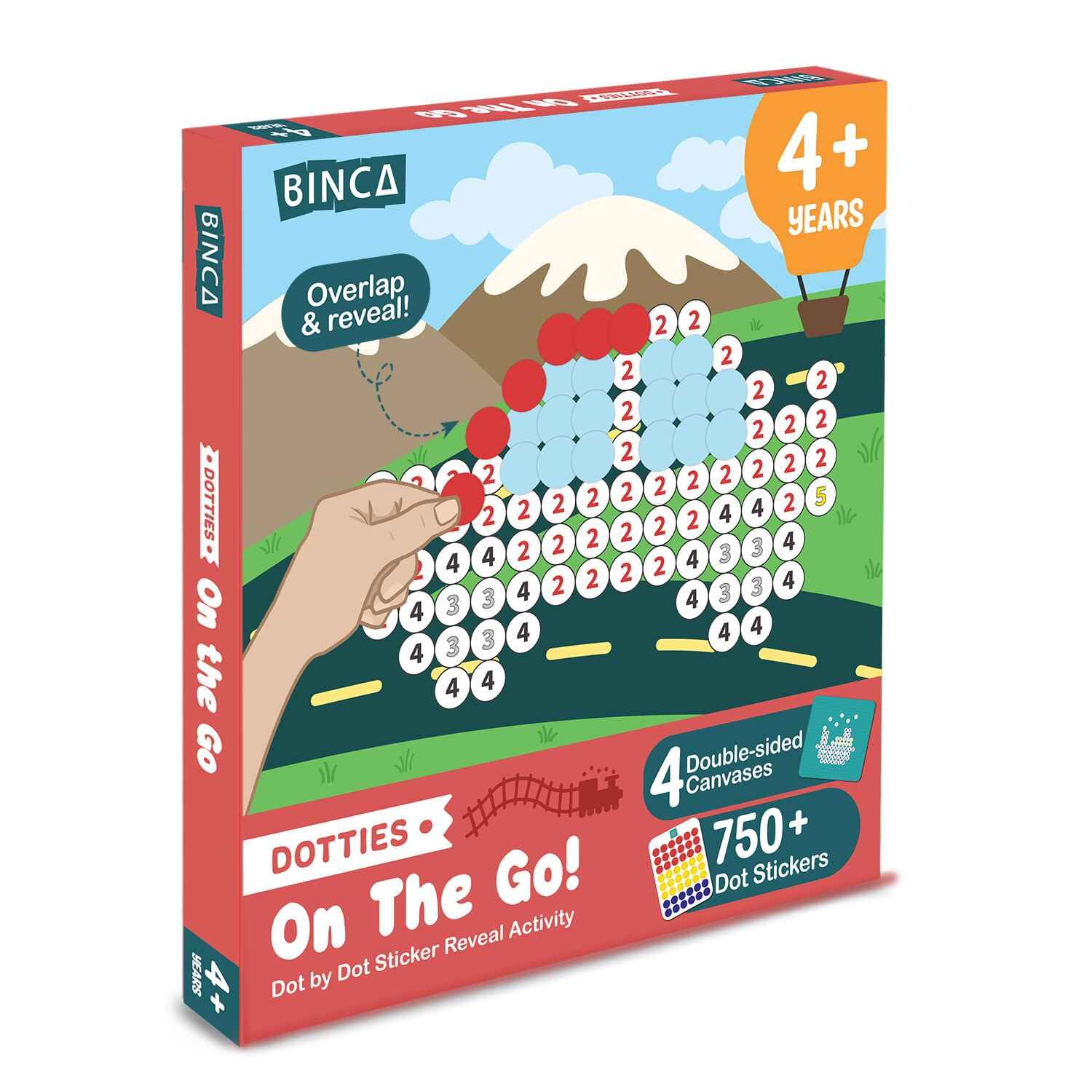 BINCA Dotties Dot Art Activity Kit: Over 750 Stickers, 4 Vehicle Scenes, Mess-Free Travel Craft for Kids Ages 4-8