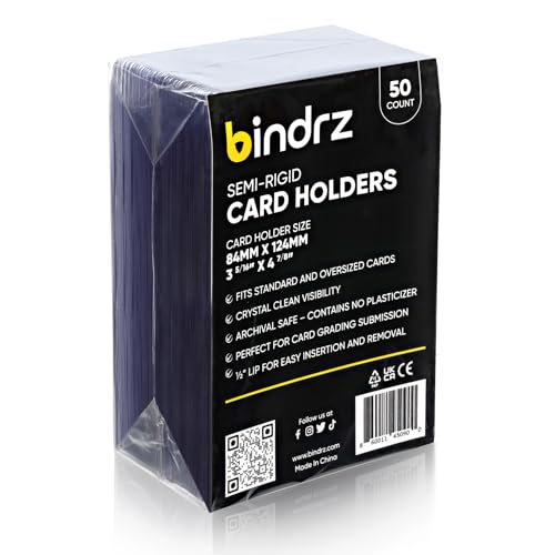 bindrz 50 Semi Rigid Card Holders for PSA, BGS, SGC, CSG Grading – Clear PVC, 3-5/16" x 4-7/8" with 1/2" Lip